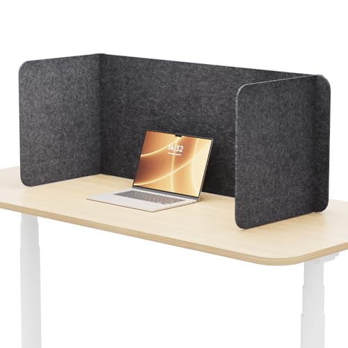 Keemute 3枚式デスクトップ屏風飛沫防止プライバシーバリア120 cm*60 cm*50 cm吸音効果フェルトダークグレー