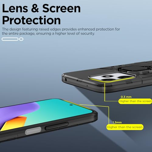 Image of Pikkme Redmi 12 5G Back Cover | D5 Tough Armor Bumper | 360 Protection Case | Ring Holder Stand Case for Redmi 12 5G (Black)