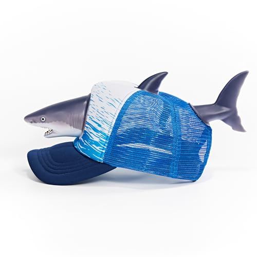 Image of 3D Shark Trucker Hat, Funny Novelty Mesh Snapback Cap for Men & Women