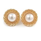Boucles d'oreilles à clip rondes en fausses perles - Doré - 25 mm, Perle Pierre précieuse
