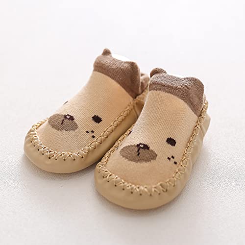 Baby Toddler Walking Shoes Non-Slip Baby Floor Kids Cartoon Walking First The Boys Shoes Socks Shoes Girls Baby Shoes (Khaki, 18-24 Months)2