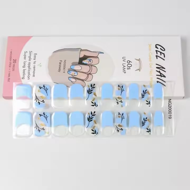 UV Stickers Semi Cured Nail Wraps Salon Quality Gel Nail Polish Strips Manicure Stickers (019)