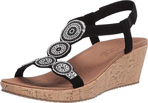 Skechers Beverlee-Date Glam Sandalias de cuña para mujer, negro (Negro), 35 EU