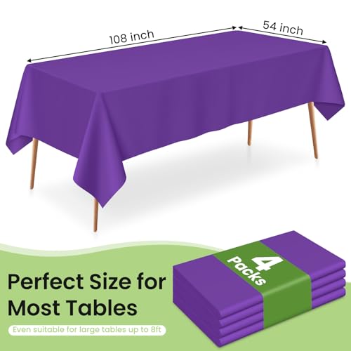 Image of LANLISA 4 Pack Purple Plastic Tablecloth, 54 x 108 Inch Rectangle Table Cloth Disposable, Halloween, Summerween Decor, Halloween Tablecloths, Party Plastic Cover