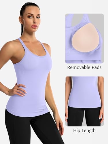 Image of ATTRACO Ribflex Ribbed Workout Tank Tops for Women with Built in Bra Racerback Scoop Neck Athletic Top