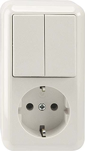 Merten MEG3498-8719 | Schuko Steckdose/ Serienschalter Kombination (Aufputz) | 2 Schaltkreise + 1 Steckdose | IP20 - Weiß | Made in Germany