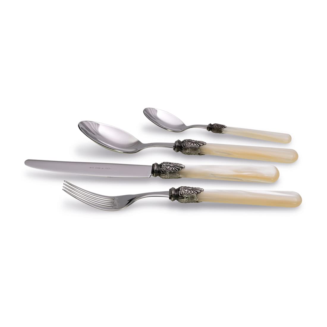 Set Posate Penelope Bianco Rivadossi - 24 Pezzi Per 6 Persone, Made In Italy In Acciaio Inox 18/10 E PMMA, Design Elegante