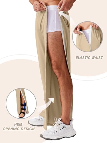 Deyeek Tear Away Pants for Men Open Bottom Side Snap On Sweatpants Baggy Post Knee Hip Leg Surgery Recovery Pant with Pockets2