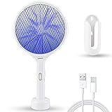 Tymoosty 2 en 1 Raqueta Mosquitos Eléctrico Raqueta Matamoscas 3500V 1200mAh USB Recargable Manual y Inteligente Modo 3 Capas Malla de Protección