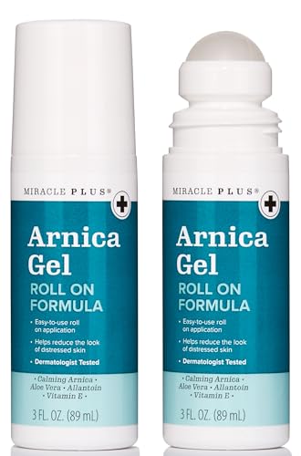 Miracle Plus Natural Arnica Gel Roll On Applicator | Arnica Montana Lotion For Thin Skin | Vitamin K Cream, 3 Fl Oz, 2-Pack