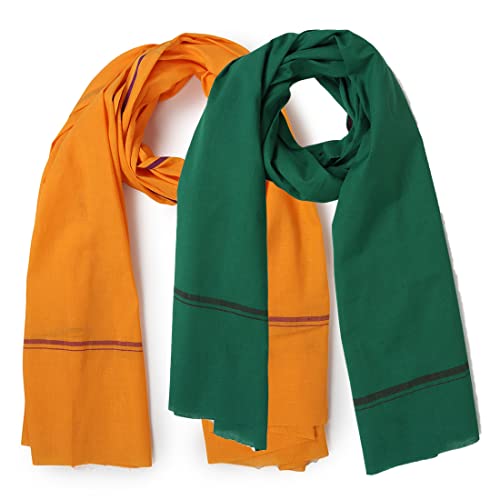 Image of Cotton Skin Friendly Summer Shrink Proof Bath Towel Pure Cotton Gamcha Soft 100% for Men Boys All Purpose Living Handloom (Dark Green-Mustard Pack of 2)