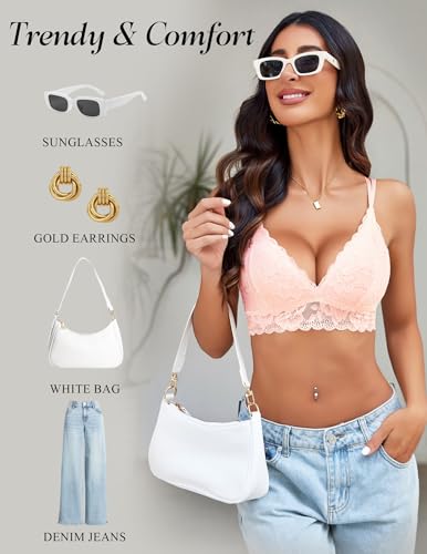 Image of Avidlove Bras for Women Floral Lace Bralettes Deep V Sexy Bras Cross Back Longline Bralette No Padded