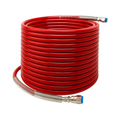 Image of JPT 1 /4 inch 15M Airless Paint Sprayer Hose, High-Flex PVC with Stainless Steel Spring Guard, 3300 PSI (228 Bar) Pressure Handle, SS Threaded Connection for Professional Paint Spray Machines
