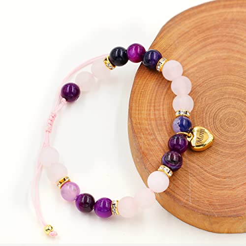 Image of Uloveido Natural Stone Mom Heart Charms Beaded Bracelets for Mum from Son or Daughter With Massage Card and Box | Mothers Day Jewelry Gifts