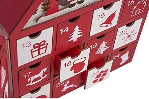 Valery Madelyn 24-Day Wooden Village Christmas Countdown Advent Folding Calendar with Warm LED Lights, Red and White Xmas Ornaments for Table Mantel Decorations, 11.4inch/29cm