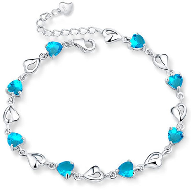 Bracelet en argent 925 femme avec pendentif cœur en zircon brillant