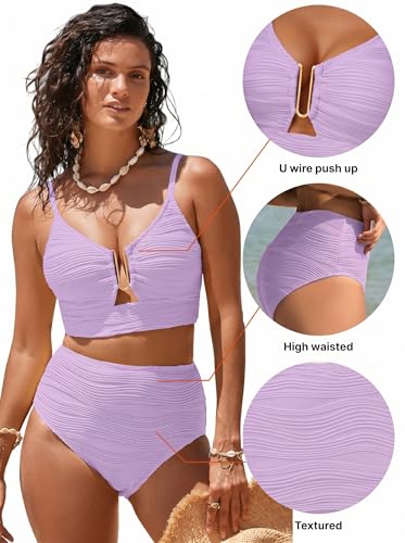 Image of Herseas 2 Piece Bikini Set U-Wire Cutout Popular Swimsuit High Waisted Textured 2026 Summer Beach Swim Bathing Suits