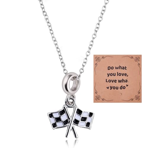 Sudaporn Checkered Flag Racing Gifts Black and White Flag Pendant
