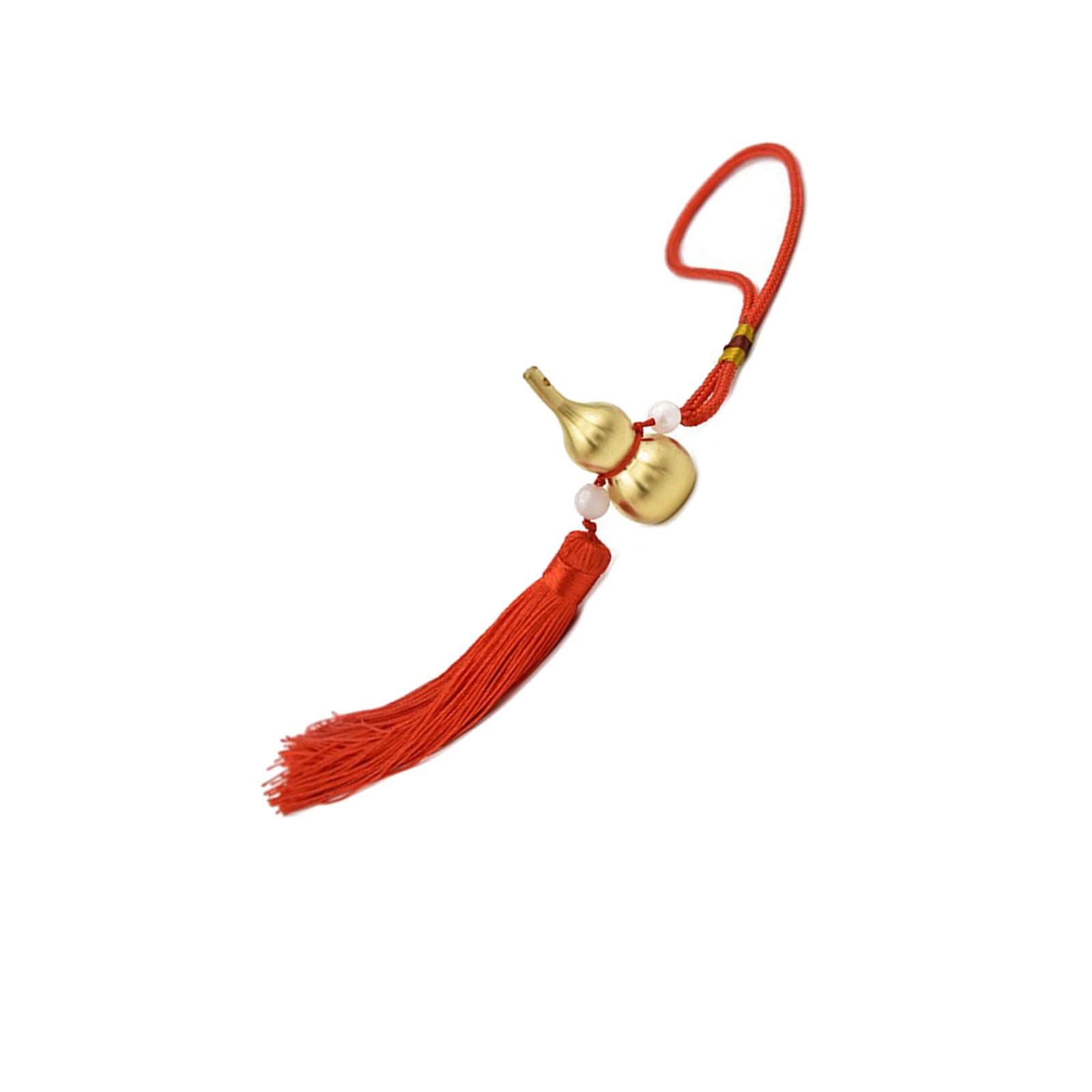 Lucky Hollowed Copper Gourd Fengshuis Ornament Decorative Hanging Pendant Charm with Tassels for Wealth and Happiness Copper Fengshuis Gourd Car Mirrored Decoration
