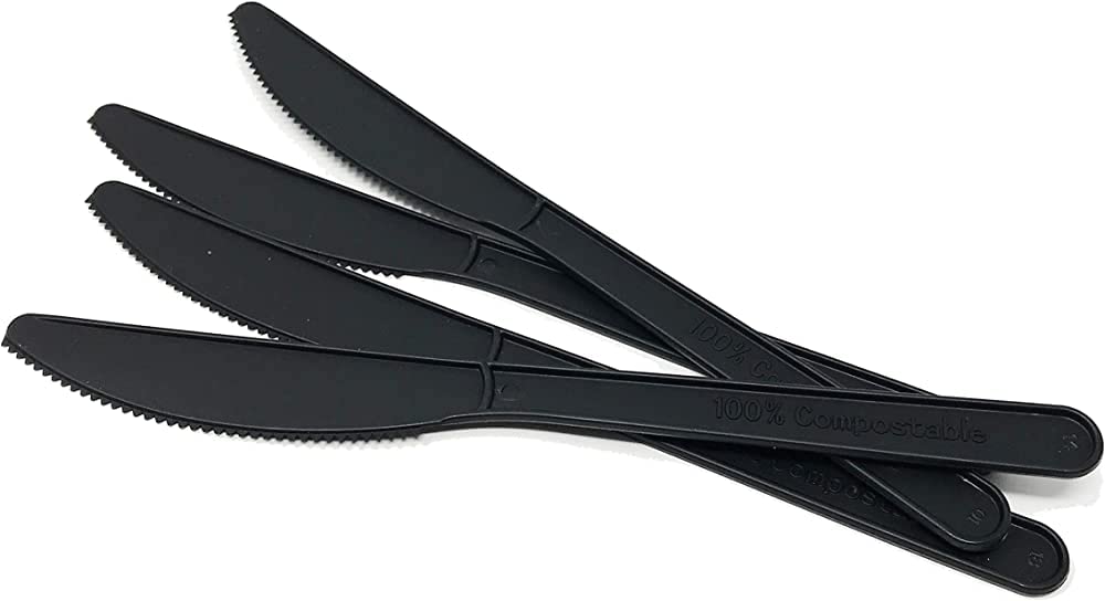 100 Coltelli CPLA monouso nere 17 CM compostabili biodegradabili posate in fibra di zucchero usa e getta bio eco nero black nero umido cucchiaio ristoranti bar pizzerie