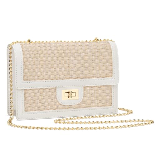 KKXIU Women Straw Crossbody Bag Summer Shoulder Bag Beach Handbag Vegan Leather Purse