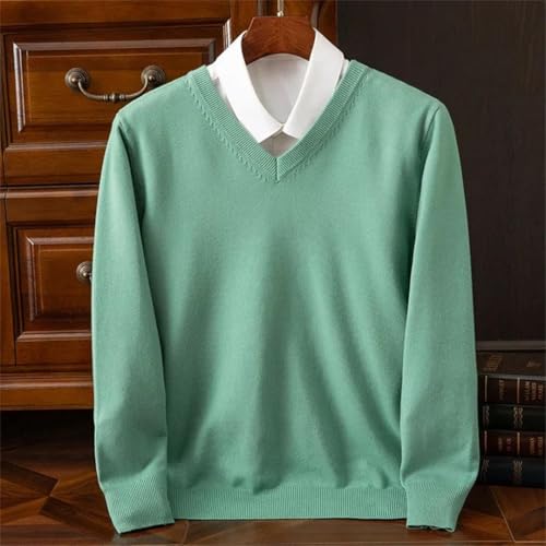 Men’S V-Neck Wool Blend Solid Color Knitted Pullover Sweater Casual Base Long Sleeve Jumper Top2