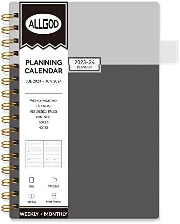 ALLGOD Academic Planner 2023-2024 Daily Weekly and Monthly Planner 2023-2024 Agenda, July 2023-June 2024, B5 2023 Calendar Planner Notebook with 12 Monthly Tabs, Waterproof Cover 7"×10" Black & Gray