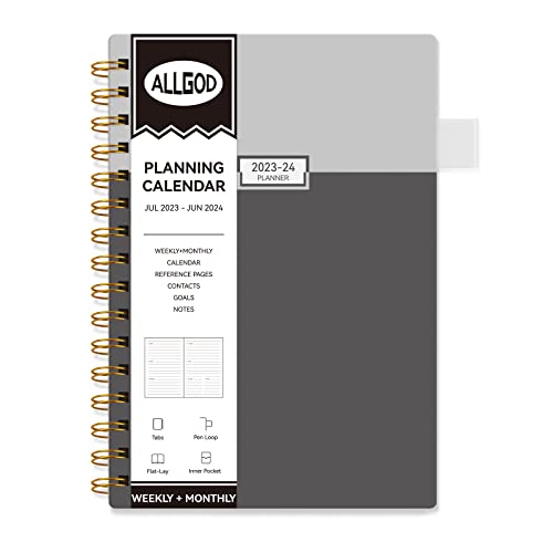 Allgod Academic Planner 2023-2024 Daily Weekly And Monthly Planner 2023-2024 Agenda, July 2023-June 2024, B5 2023 Calendar Planner Notebook With 12 Monthly Tabs, Waterproof Cover 7"×10" Black & Gray #TOP27