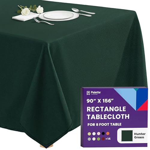 Image of Gee Di Moda Rectangle Tablecloth - 90 x 156 Inch Hunter Green Table Cloth for 8 Foot Tables with Floor-Length Drop - Heavy Duty Washable Fabric for Holiday Party, Dinner, Weddings & Baby Shower