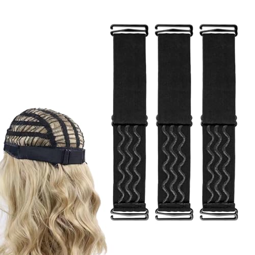 GERRIT 3 Pcs Adjustable Elastic Bands for Wigs, Nonslip Wig Straps, Removable Black Elastic Straps, Making Sewing Wig Cap Wig Ac