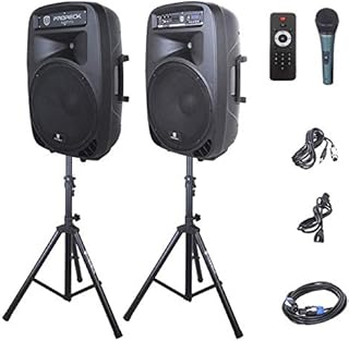 PRORECK Party 15 Portable 15-Inch 2000 Watt 2-Way Powered PA Speaker System Combo Set with Bluetooth/USB/SD Card Reader/ FM Radio/Remote Control/LED Light