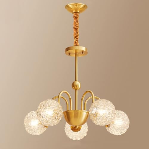 Chandelier en cuivre pour salle à manger, lustre 4 têtes ondulées style vinta farmhouse chic
