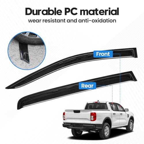 Image of Ranger Rain Guards - Window Visors for Ford Ranger XL /XLT Lariat Raptor 2024-2026, Out-Channel Side Window Rain Guards for Ranger Accessories, 4PCS, Black, Car Accessories