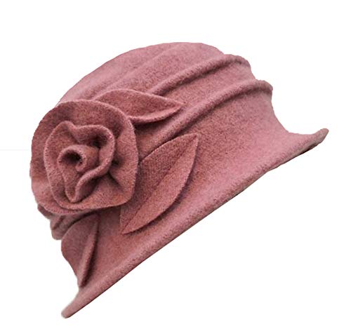 Avilego Bonnet cloche en laine pour femme avec fleur - rose - Taille unique Cover