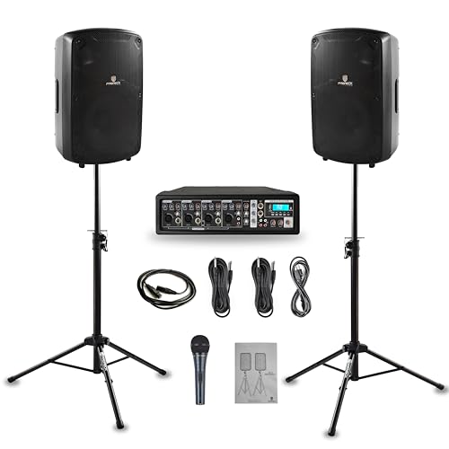 PRORECK MX10 1600W 6-Kanal Aktiv-Mischpult mit Bluetooth & 10 Zoll (25 4 cm) passiven Lautsprechern PA-System inkl. Ständer und Mikrofon