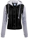Design by Olivia Women's Classic Casual Hooded Denim Jacket Black L
