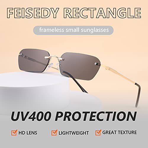 Image of FEISEDY Rimless Sunglasses Y2K Retro Small Narrow Clear Eyewear Vintage Rectangle Sunglasses for Women Men B2643