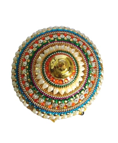 Image of Decorated Adjustable Umbrella Chhatra with Hanging Crystals (20x10x10cm) for God Idol, Car Dashboard Office Desk Table Home Temple Decor Showpiece, Chatri Aasan L -19