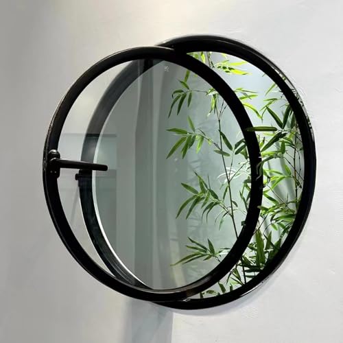 Round Flush Mount Shed Window - Flipable Ventilate Insulated Tempered Glass Windows w/Handles - Rotatable Replacement Metal Household Windows for Sheds Living Room Kitchen Decoration(Black,Dia 70cm/2