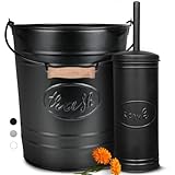 Autumn Alley Farmhouse Bathroom Trash Can and Toilet Brush Set - Rustic Bathroom Accessories for Charming Bathroom Décor, Matte Black Heavy Gauge Metal
