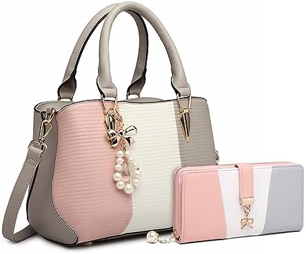Purses For Women Miss Lulu Women's Top Handle Bag Fashion Color Block Shoulder Bag With Pearl And Crystal 534318