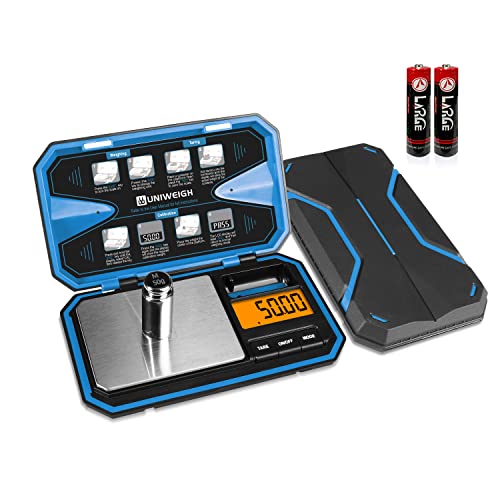 UNIWEIGH Digital Pocket Scale 200g/0.01g, Small Gram Scale and Ounce Scale, Mini Food Scale with 50g Calibration Weight for Herb, Powder, Jewelry, Coins,Weed (Battery Included)-Blue