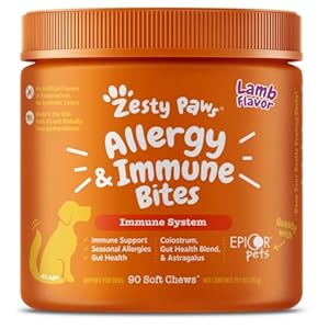 Zesty Paws Dog Allergy Relief- Dog Itching Skin Relief- Dog Probiotics for Itchy Skin and Itchy Ears- Dog Allergy Paw Relief- Dog Allergy Chews- Dog Itch Relief – Dog Skin Allergy Relief – Lamb – 90ct