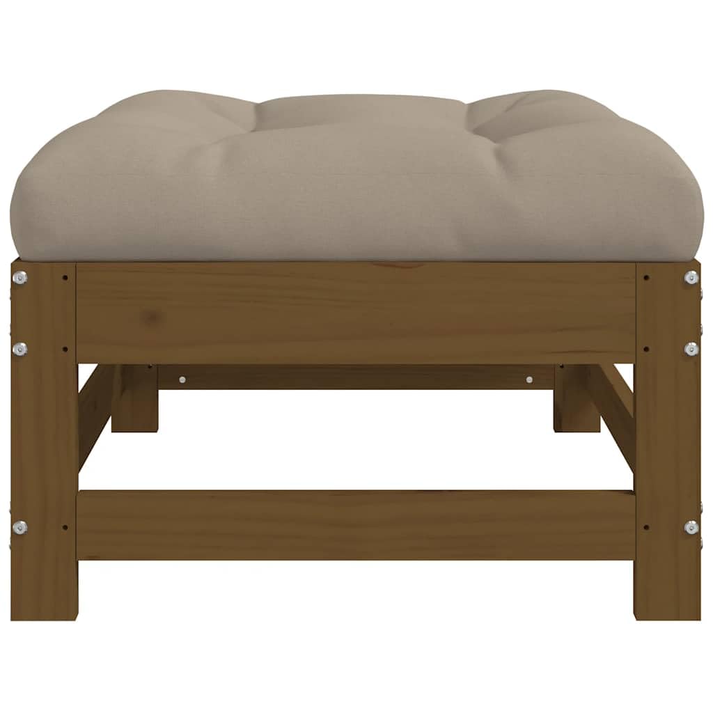 Taboret ogrodowy miodowo-brązowy, lite drewno sosnowe, 62 x 62 x 32 cm, z poduszką w kolorze taupe, wytrzymały, na taras, zestaw mebli na zewnątrz