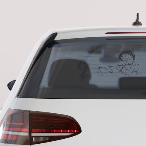 Image of KREEPO Pack of 2 Lord Krishna Religious Self-Adhesive Vinyl Car Decal Sticker for Exterior Use| Dashboard| Windshield (Black)