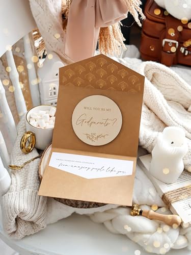 Image of Joli Coon Will you be my godparents wooden card with pocketfold envelope and seal sticker - Godparents proposal