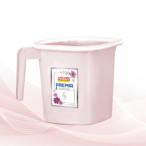 Image of RATAN PLASTICWARE Premia Bathroom Set (Bucket 25L X 1) + (Mug 1.5L X 1) + (Small Stool X 1) - Diaso Pink|Light Weight and Easy to Carry|Perfect for Use in Bathrooms, Kitchen & Wet Utility Areas