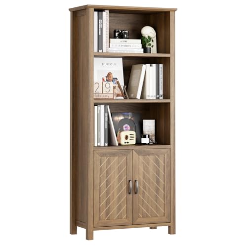 GarveeHome Tall Bookcase with Doors, 5-Tier Bookshelf with Adjustable Shelf, Book Shelf, Office Bookshelf with Storage Books Holder Organizer for Livi