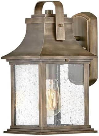 Hinkley Grant One Light Small Outdoor Wall Mount, Burnished Bronze w/Clear Seedy Glass