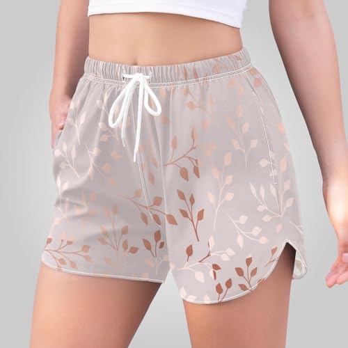 GuoChe Short de corrida atlético, ouro rosa, elegante, floral, floral, secagem rápida, esportiva, se